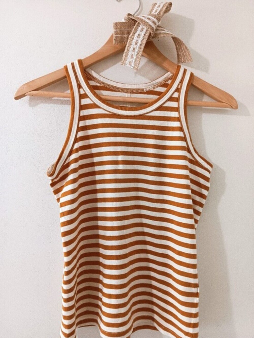 EVERLANE GOLDEN MUSTARD BROWN STRIPED RELAXED FITTED ORGANIC COTTON TANK TOP XXS
